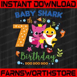 Shark 7th Birthday Svg, Boy Birthday Shark Svg Dxf Eps, Boy seventh Birthday Clipart, seven Year Old, Baby, Shark,