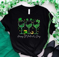 Wine St Patricks Day Shirt, Funny Shamrock Wine Glasses, Happy St Patrick's Day Gift For Wine Lover - T82