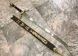 Handforget Stainless Steel Master Sword-The LEGEND of ZELDA-Full Tang Sword with Scabbard-Monogram Sword Costume Armor