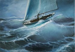 Seascape with yacht Oil on canvas painting 50cmx30cm