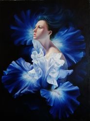 Flower Fairy portrait oil on canvas painting 26x35 in