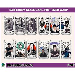 4 addams family, wednesday glass wrap png, 16oz libbey can glass, full can wrap,addams sublimation tumbler,can glass wra