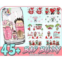 45 Christmas Bad Bunny 16oz Glass Can Png, Libbey Can Glass 16oz, Funny Christmas Tumbler, Una Navidad Sin Ti PNG, Insta