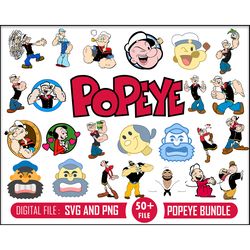 50 Popeye svg, Popeye Bundle svg, Bluto svg, Sweet Pee svg, Olive svg, Popeye Cricut, Silhouette, Cut File, svg, dxf, pn