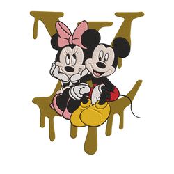 Black Logo LV Dripping Disney Couple Embroidery Design File Trendy Embroidery Design