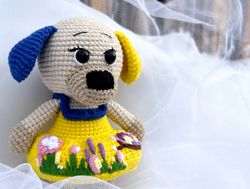 Crochet Toy amigurumi Dog Girl handmade soft toy patriotic Dog baby gift