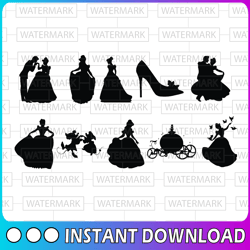Cinderella SVG cut files, Cinderella silhouettes, instant download, printable vector clip arts, Cinderella svg bundle