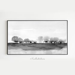 Samsung Frame TV Art Black and White Landscape Trees Watercolor, Neutral Minimalist Downloadable, Digital Download Art