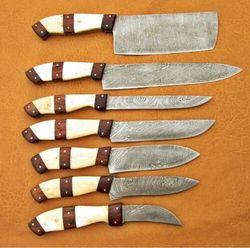 Steel Knife, Handmade Knife, Hunting Knife, Handmade Handforged Chef Knife Set Damascus Steel Kitchen Knives Set 7 Pcs