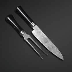 Handmade Damascus Steak Chef Knife & Fork Chef Set Buffalo Christmas Gift, Handmade Knife, Hunting Knife, Kitchen Knife