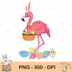 Cute Easter Flamingo With Easter Egg Basket Hunting Sublimation, Happy Easter Png, Cute Easter Png, Easter Png, Bunny Pn