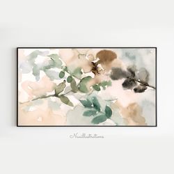 Samsung Frame TV Art Abstract Flower and Leaves Watercolor, Floral Botanical Art, Downloadable Digital Download
