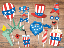 4th of July Printable Photo Booth Props, American Party, America Independence Day Props, Fourth of July - 4 July Party