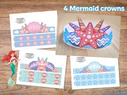 Printable mermaid crowns, Mermaid crowns kids, Mermaid crown, Mermaid party, Mermaid birthday, Princess party, Mermaid