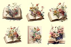 06 Files Of Vintage Floral Book PNG Classic Book Watercolor Bundle Files