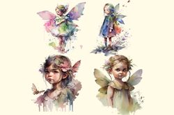 04 Files Of Baby Fairy Girl Watercolor Baby Angles PNG Clipart Design Bundle