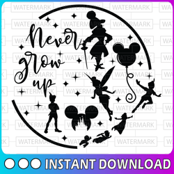 Round Peter Pan Never grow up Disney svg, Disney Mickey and Minnie svg,Quotes files, svg file, Disney png file, Cricut,