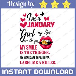 I'm A January Girl My Lips Are The Gun Png, Funny Birthday Gift, Sublimated Printing  / Digital Print Design