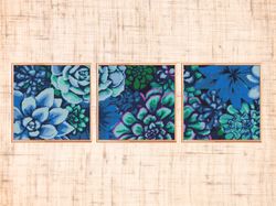 Set of three succulents cross stitch patterns Modern plants cross stitch PDF Floral DIY wall decor
