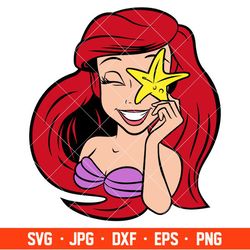 Ariel with the Starfish Svg, Little Mermaid Svg, Disney Svg, Cricut, Silhouette Vector Cut File