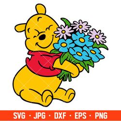Winnie the Pooh Flowers Svg, Spring Svg, Mothers Day Svg, Disney Svg, Cricut, Silhouette Vector Cut File