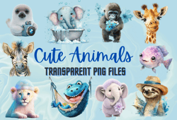 Cute Animals Png Clipart, Png Transparent Files,300dpi,Digital download,elephant, giraffe, gorilla, zebra,aligator