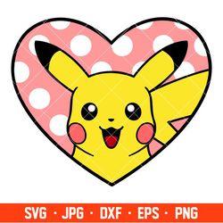 Pikachu Valentine Heart Svg, Love Svg, Valentines Day Svg, Disney Svg, Cricut, Silhouette Vector Cut File