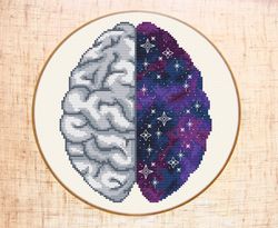 Space brain cross stitch pattern Modern cross stitch Galaxy Anatomical cross stitch Night sky embroidery