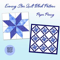 Evening Star Quilt Block Pattern, Foundation Paper Piecing Block PDF