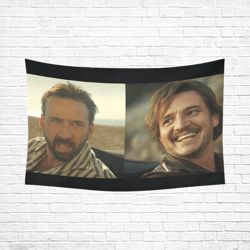 Nicolas Cage Looking at Pedro Pascal Meme Wall Tapestry, Cotton Linen Wall Hanging