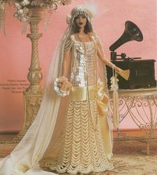 crochet pattern PDF-Victorian Fashion -Bride early 20th century-doll Barbie gown crochet vintage pattern