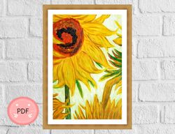 Cross Stitch Pattern,Sunflowers Detail ,Vincent Van Gogh,Pdf Digital File,Full Coverage,Flower X Stitch Chart