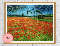 Cross Stitch Pattern , Poppy Field,Instant Download , X stitch Chart , Vincent Van Gogh ,Famous Painting,Full Coverage