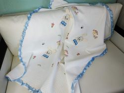 Baby throw blanket, twin baby shower gift ideas, baby blanket with bunny, personalised bunny baby blanket boy