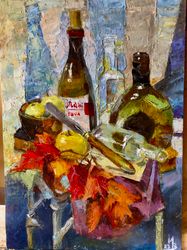 Autumn still life Art wall Original painting Oil paints Picture on the board 10 *14 inch