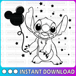 Stitch with a balloon svg, Stitch clipart, Lilo and Stitch SVG, Stitch SVG, Disney SVG, Stitch cut file, Disney cut file