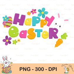 Happy Easter Spring Flowers Bunny Rabbit Egg Hunt Sublimation, Happy Easter Png, Cute Easter Png, Easter Png, Bunny Png
