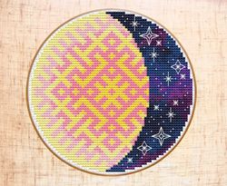 Space Cross Stitch Pattern Moon Cross Stitch Mandala Night sky Cross Stitch PDF