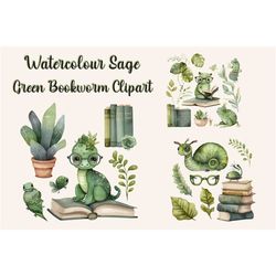Watercolour Sage Green Bookworm clipart