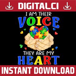 I Am Their Voice They Are My Heart Autism Awareness Teacher PNG Sublimation Design