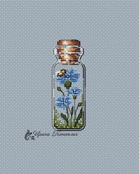 Cornflowers cross stitch pattern, bottle cross stitch pattern, jar, summer, flowers cross stitch pattern in pdf