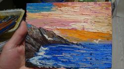 Sea painting painting seashore painting 5*7 inch sunset sea art