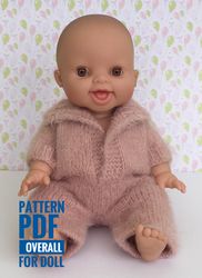 Pattern PDF knitting overall for doll 13-14 inch, pattern clothes for doll, pattern wardrobe doll,  Minikane  doll