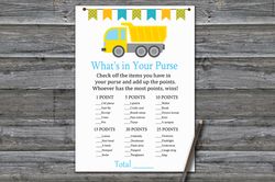 Construction What's in your purse game,Construction Baby shower games printable,Fun Baby Shower Activity--376