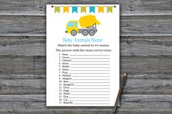 Construction Baby animals name game card,Concrete mixer Baby shower games printable,Fun Baby Shower Activity--375