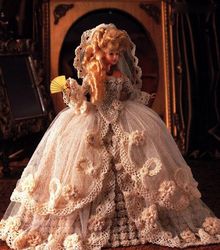 crochet pattern PDF-bridal Fashion- late 18th century Bride Dress-doll Barbie gown crochet vintage pattern