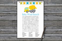 Construction Baby shower word search game card,Concrete mixer Baby shower games printable,Fun Baby Shower Activity--375