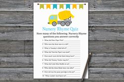 construction nursery rhyme quiz baby shower game card,concrete mixer baby shower games printable,baby shower activity375