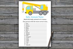 Construction Baby animals name game card,Crane Baby shower games printable,Fun Baby Shower Activity,Instant Download-374