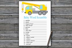 Construction Baby word scramble game card,Crane Baby shower game printable,Fun Baby Shower Activity,Instant Download-374